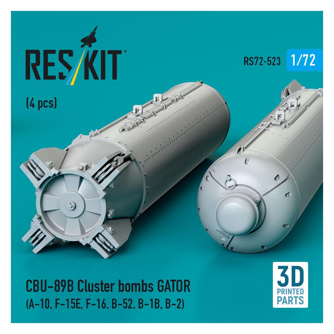ResKit CBU-89B cluster bombs GATOR (4 pcs) (A-10, F-15E, F-16, B-52, B-1B, B-2) (3D Printed) (RS72-0523)