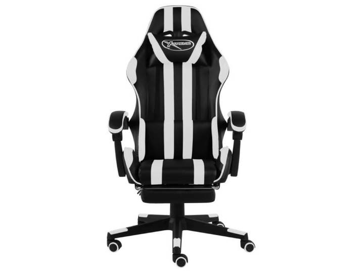 FAUTEUIL - UMR - Blanc Chaise de jeux vidéo et repose-pied Noir et blanc Similicuir -[b12puI]