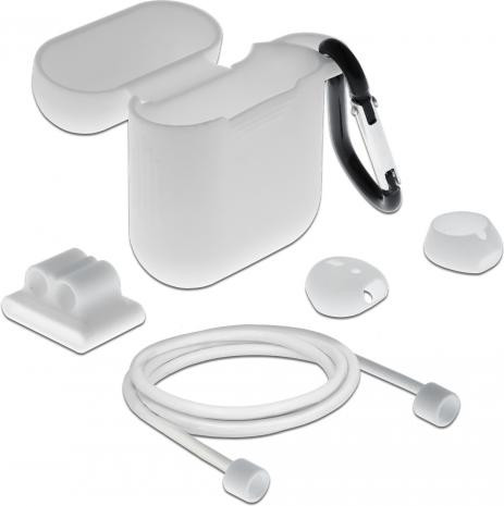 DeLOCK 18351 Beschermhoes voor Apple AirPods 1. Gen, 2. Gen, 3. Gen en AirPods Pro, wit