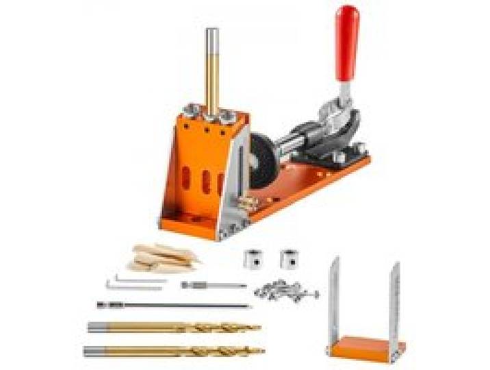 VEVOR Pocket Hole Jig Kit Dreitaschenloch mit Schraubenschlüssel & Vierkantantriebsbits, Dübelhilfe Bohrlehre zum Bohren von Taschenlöchern und Schräglöchern, Bohrhilfe für Holzbearbeitung Alu.