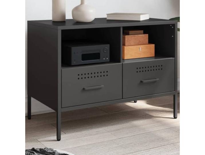 HEFZGDB Industrie-Stil TV-Schrank Schwarz 68x39x50,5 cm aus Stahl mit verstellbaren Füßen und reichlich Stauraum, Robustes Metall Möbelstück für Wohnzimmer