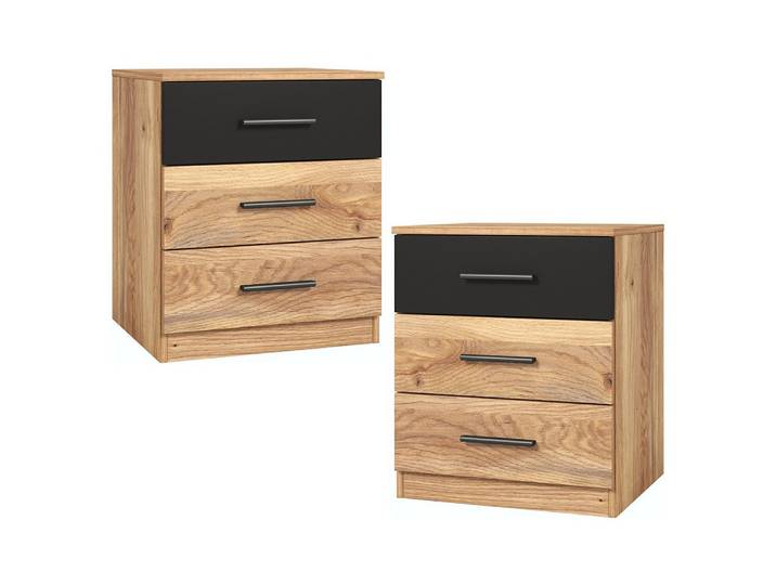 Lomadox Nachttisch BIRMINGHAM-83, 2er Set, Eiche mit schwarz