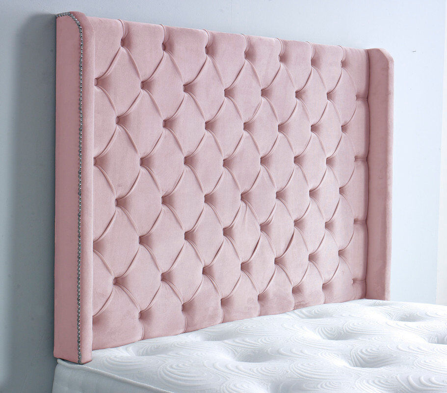 Mercer41 Upholstered Headboard Pink Velvet Super King (6')