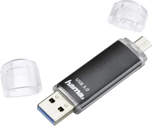Hama FlashPen Laeta Twin USB-Zusatzspeicher Smartphone/Tablet Schwarz 64 GB USB 3.2 Gen 1 (USB 3.0), Micro USB 2.0
