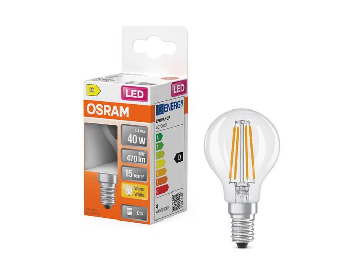 LED Tropfen P40 3,4W 827 fil E14 ww