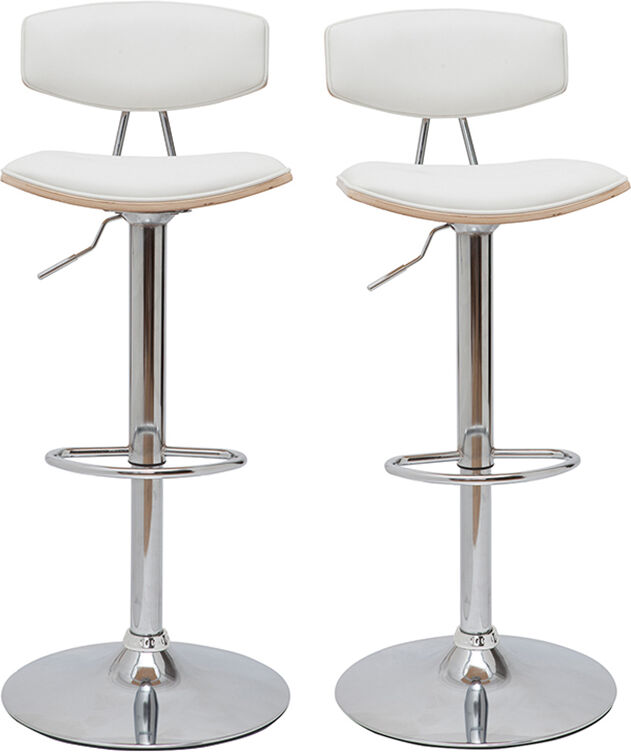 Miliboo Design-Barhocker weiß mit hellem Holz (2er-Set) VASCO