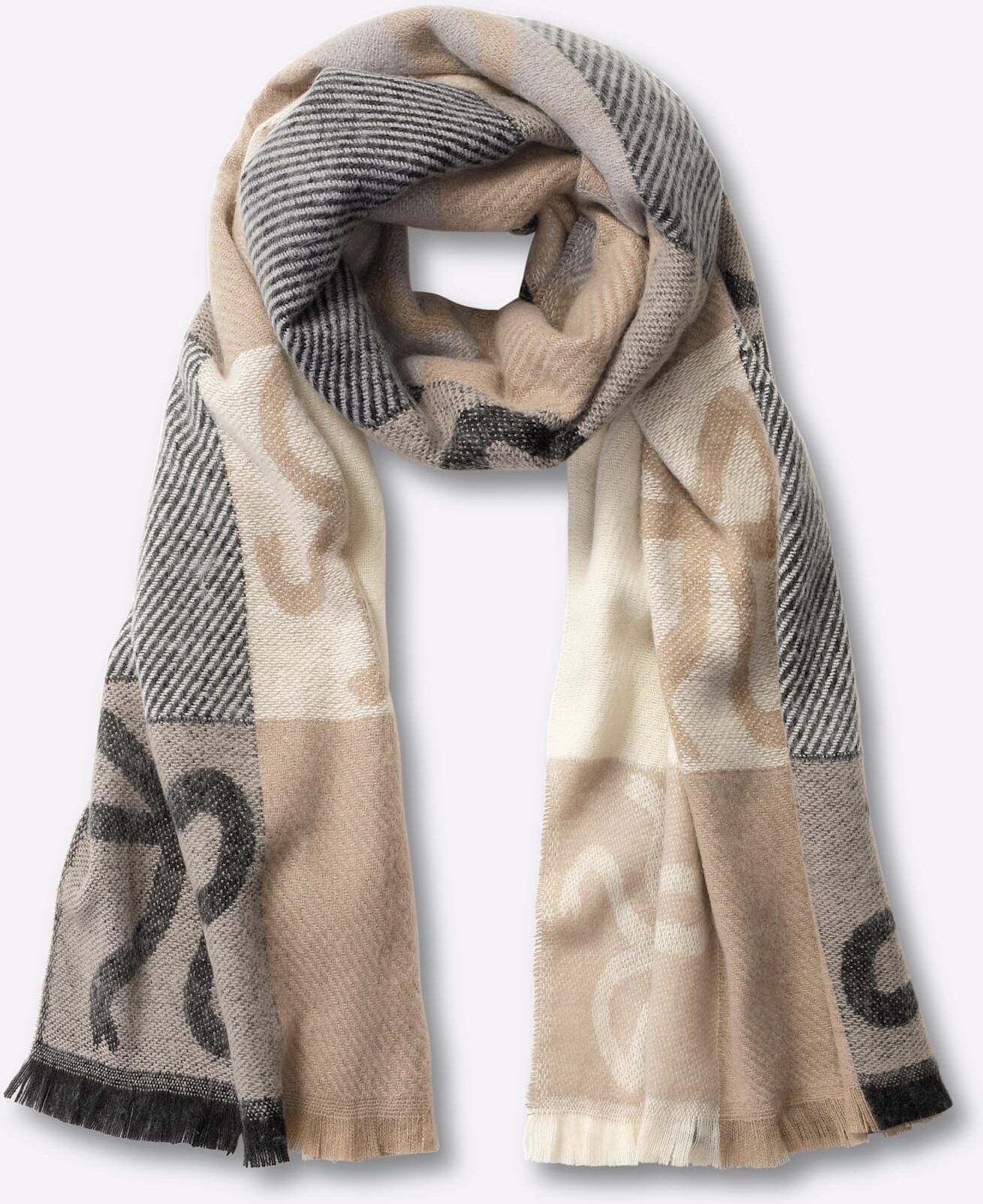 Modeschal HEINE, Damen, beige (puder), Viskose, gemustert, Modetücher Modeschal puder Einheitsgröße
