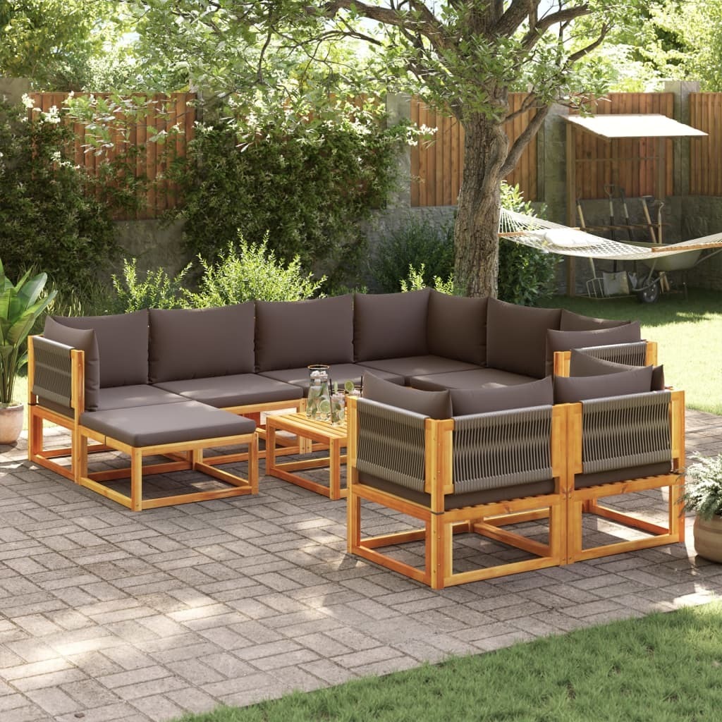 Maison Exclusive - 10-tlg. Gartensofa-Set mit Kissen Holz Akazie & Seil