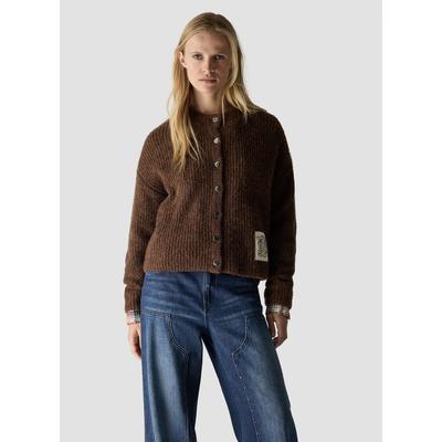 Strickjacke LECOMTE "Strickjacke", Damen, Gr. 44, braun, Obermaterial: 46% Polyacryl, 30% Polyamid, 10% Alpaka, 10% Wolle, 4% Elasthan, unifarben, weit, Strickjacken Strickjacke