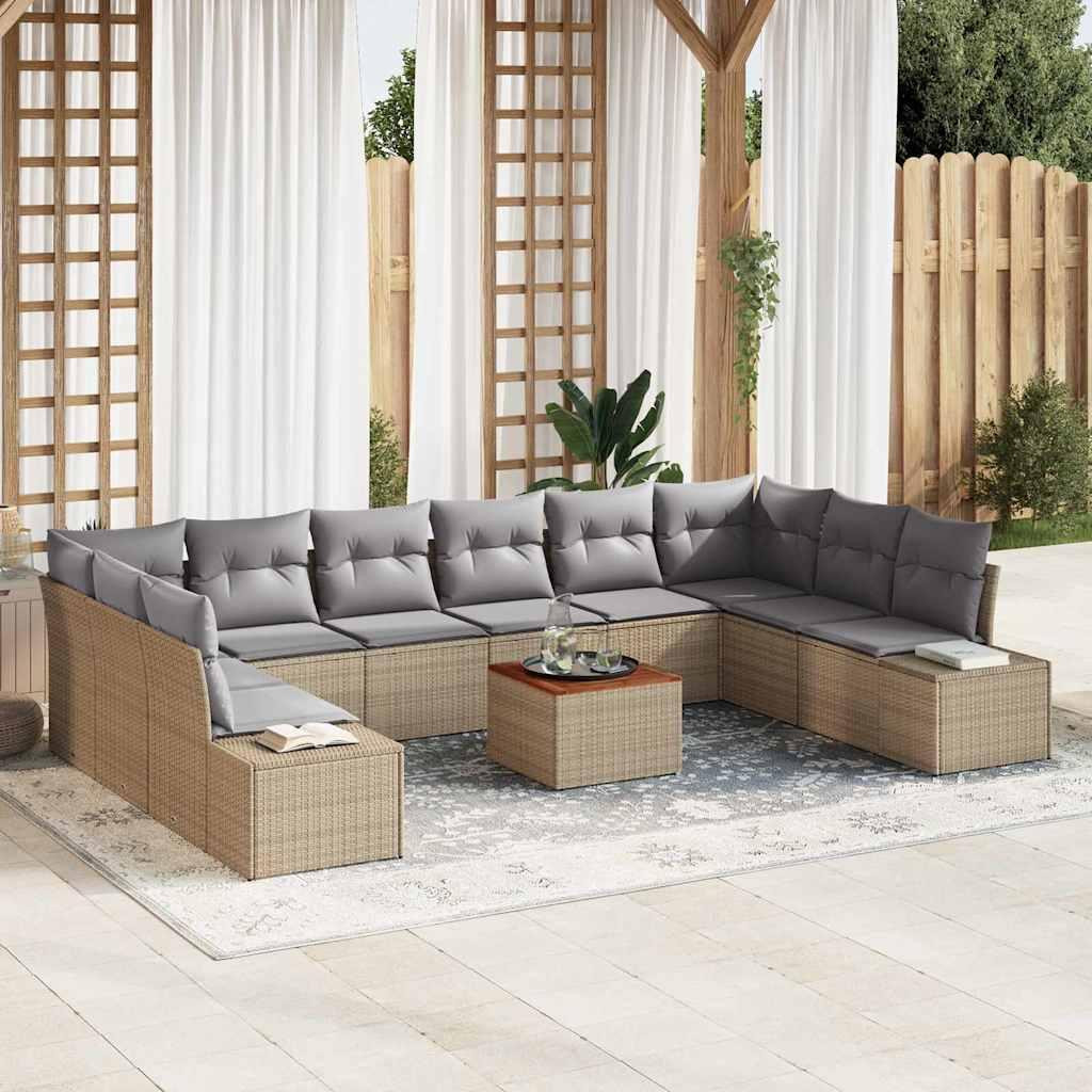Prolenta Set van 11 tuinbankkussens, beige, polyrotan