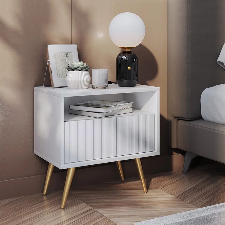 garneroarredamenti Comodino 47x48h cm moderno cannettato bianco Celestia