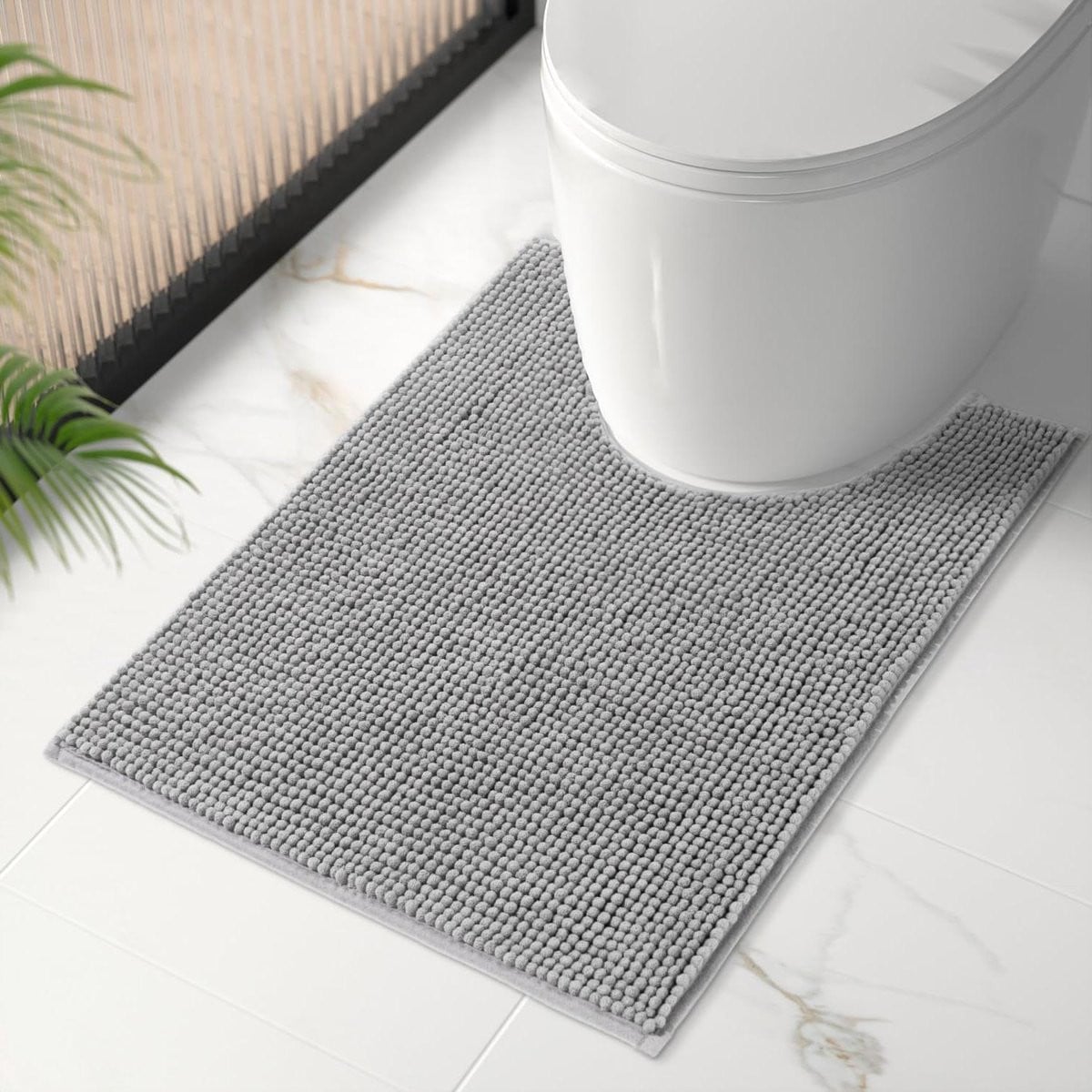 Grijs Chenille Badkamertapijt - Antislip Douchemat - 60 x 50 cm