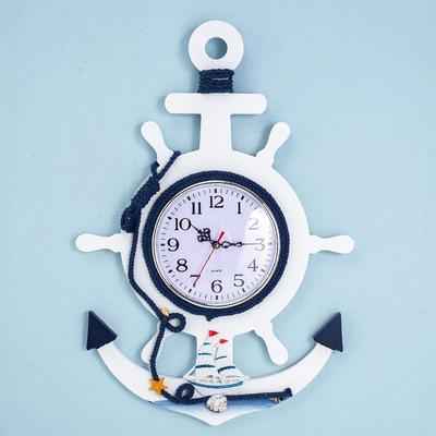 Inspired Deals Mediterranean Nautical Wall Clock Blue & White Wooden Rudder Wall Decor Sailing