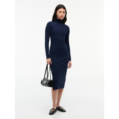 Jerseykleid TOMMY JEANS "TJW TURTLNCK BODYCON MIDI DRESS", Damen, Gr. M (40), N-Gr, blau (dunkelblau), Jersey, Obermaterial: 95% Baumwolle, 5% Elasthan, unifarben, figurbetont wadenlang, Rundhals, gerader Abschluss, Kleider Jerseykleid,...