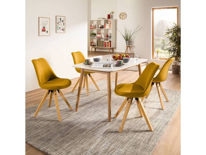 Polsterstuhl 49 x 85 x 55cm Webstoff Cors: Currygelb Gelb Braun 4er Set