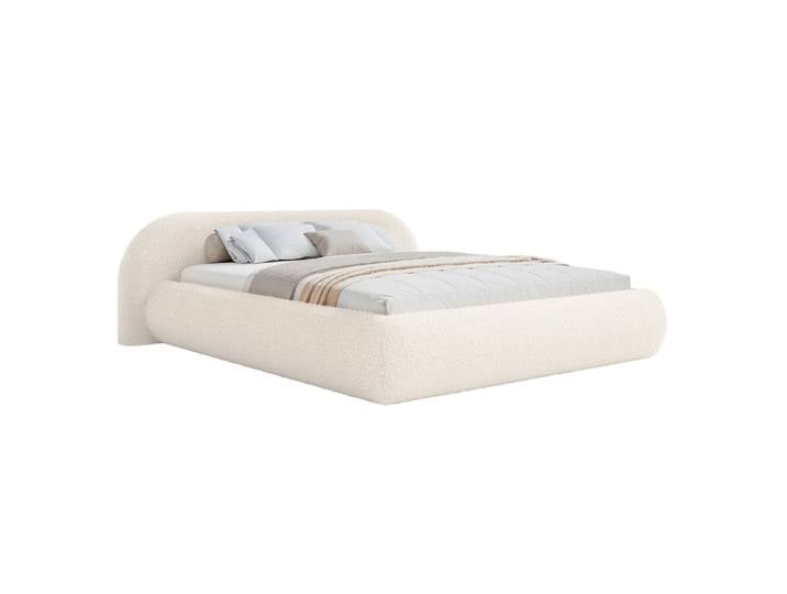 Lit rembourré 140x200 avec coffre, bouclé, crème