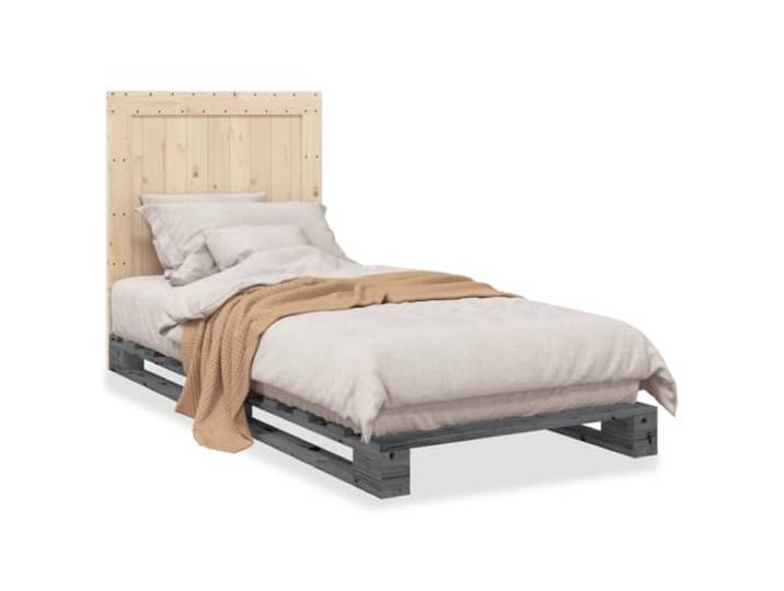 PUGYNBK Bettgestell aus Kiefernholz, Grau, 90 x 200 cm Lattenrost im Lieferumfang enthalten, Kopfteil für Unterstützung, robust und langlebig, ohne Matratze