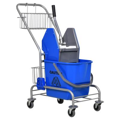 MODFU Reinigungswagen 73x45x95 cm Blau mit 26 L Eimer Druckmechanismus Mopphalter 2 Aufbewahrungskörbe Metallgriff Rollen für effizientes Putzen