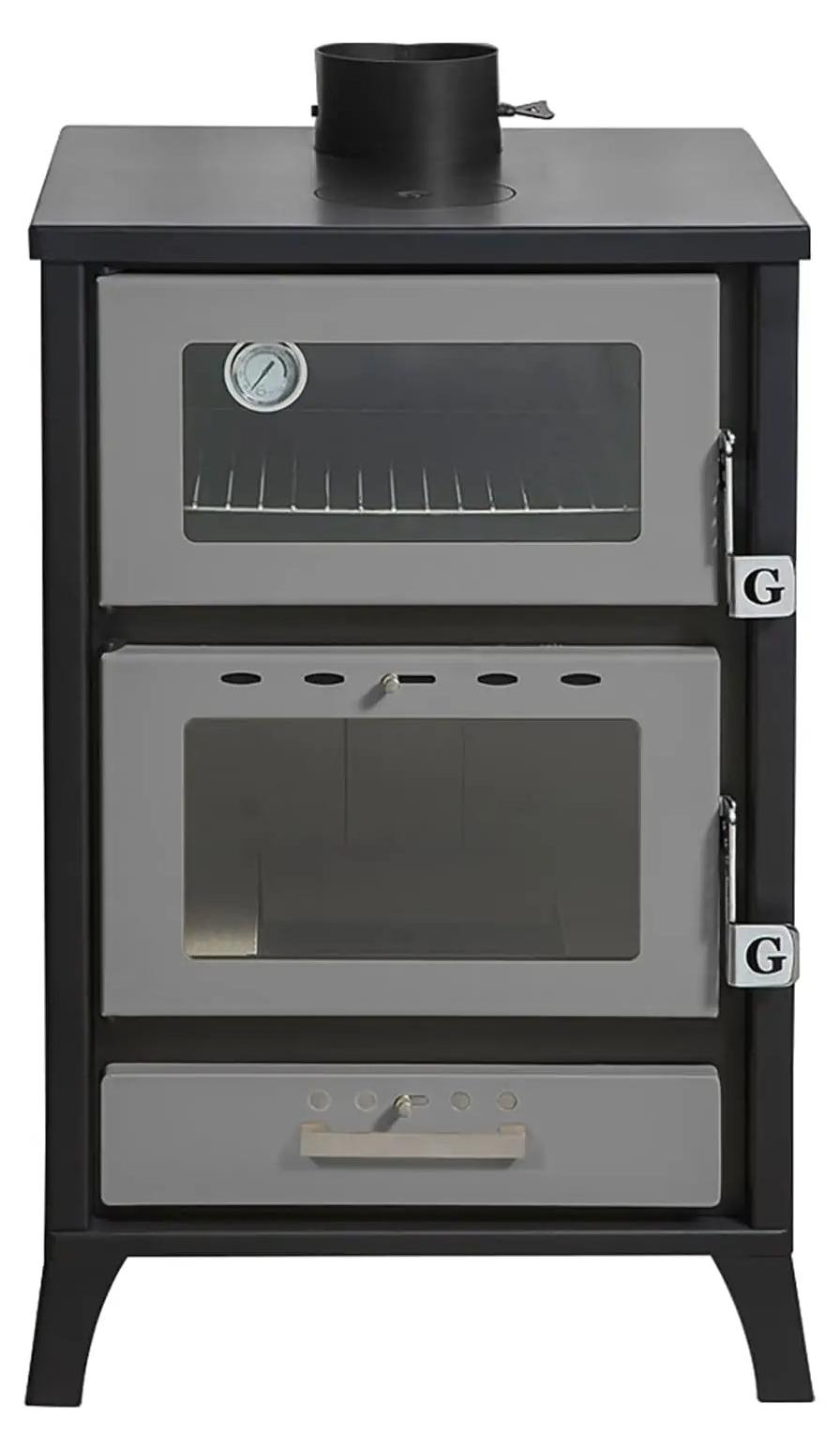 Holzofen mit Backfach & Pizzafach - Kaminofen 22 kW, Sichtscheibe, Schamotte, Stahl, bis 200 m² Wohnfläche - Gekas MG 500