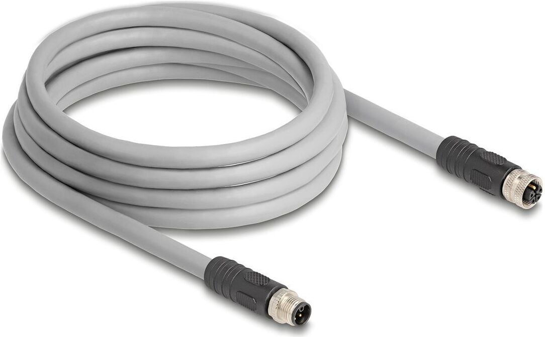 Delock Sensor kabel M12 5-polig mannelijk naar M12 5-polig vrouwelijk, 3 m, Grijs