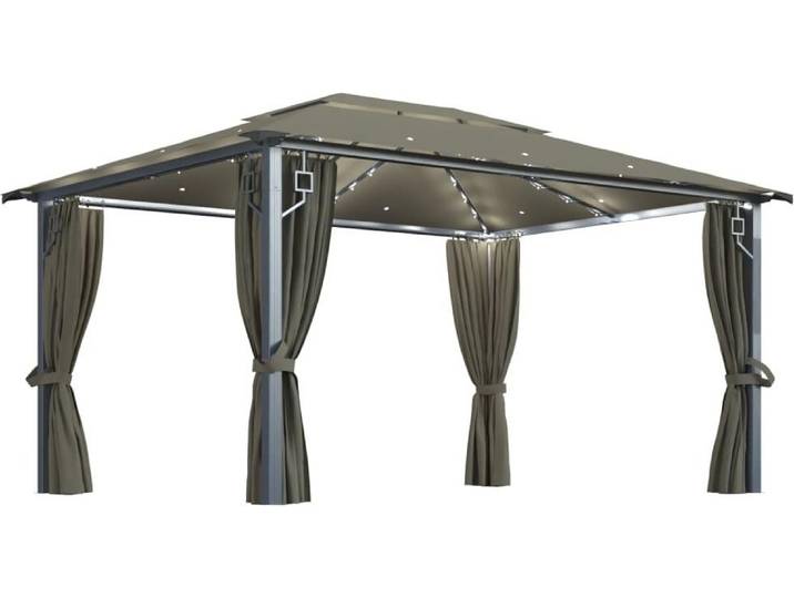 vidaXL Pavillon mit Vorhängen & LED-Lichterkette 400x300 cm Taupe Alu