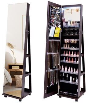 Costway 64 Inches Lockable Jewelry Cabinet Armoire with Built-in Makeup Mirror-Purple