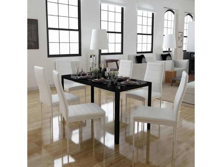 Promo été Ensemble de table à manger (7pcs)- SWEETY - Table de salon + 6 chaises de cuisine - noir et blanc 120x60x74cm 5714185