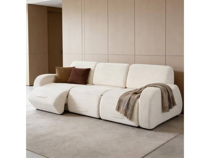 Canapé Modulaire 3 Places Convertible Sans Montage - MEUNIQ - Fonction Couchage Velours Côtelé Beige