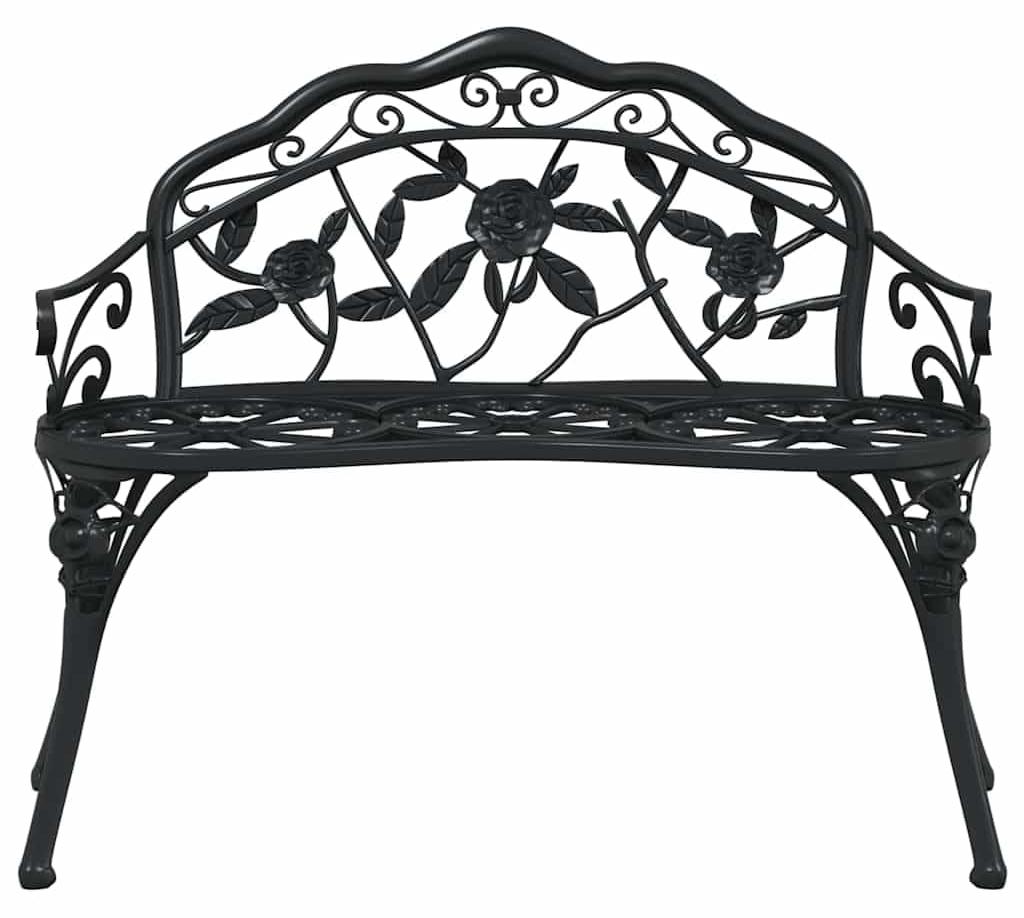 Gartenbank, romantisches Design - 100 cm, schwarz, Aluminium - Tragfähigkeit: 110 kg - Füße aus Gusseisen - Für Terrasse und Garten