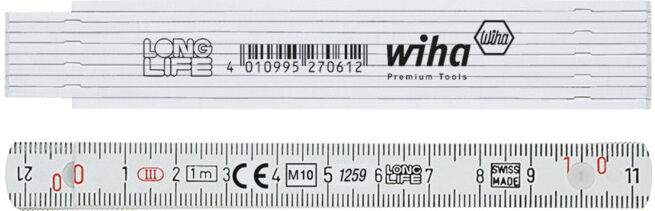 Wiha Mètre pliant Longlife® 1 m métrique, 10 branches (27062) blanc (27062)