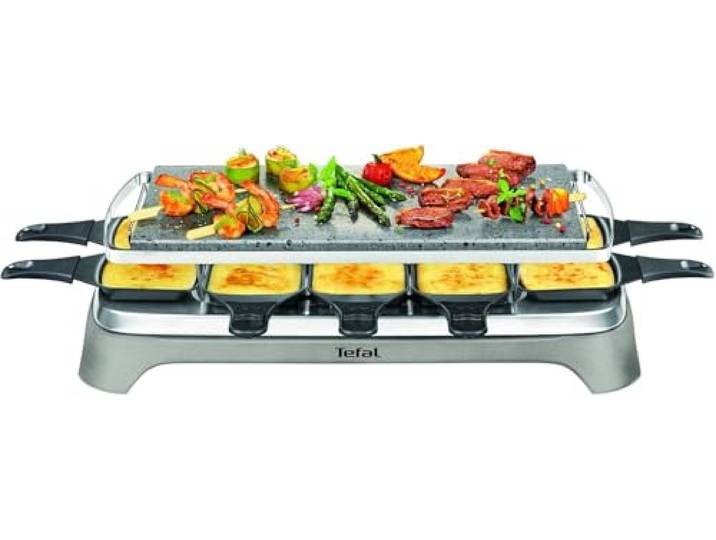 Tefal Pierrade Raclette, 1350 Watt, Grill-Platte aus Stein + 10 antihaftbeschichtete Pfännchen, inkl. Schaber, abnehmbares Kabel, grau, PR457B