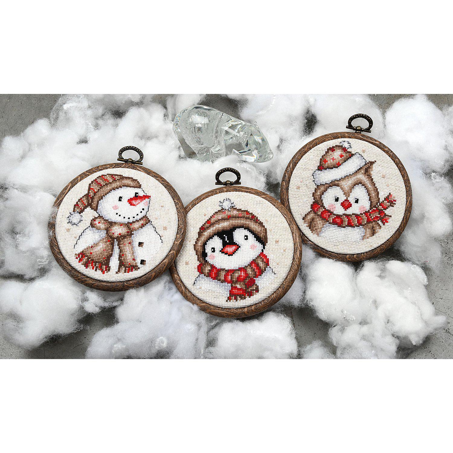 Miniatur-Stickbilder "Winterfiguren", Ø 10 cm, 3er-Set