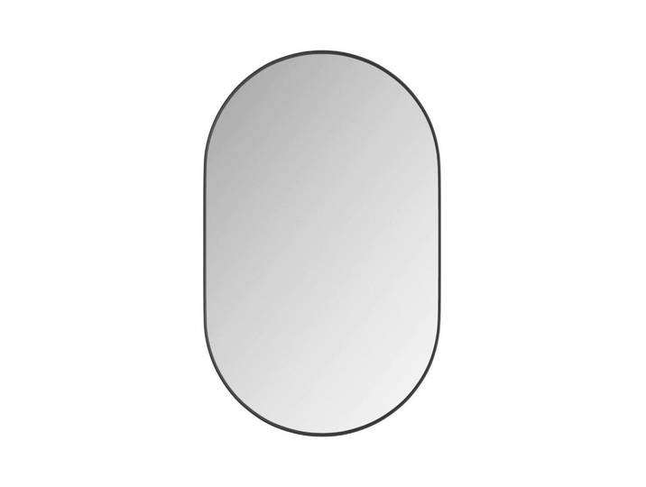 Modfu Spiegelschrank 85x51.5x12cm in Schwarz mit Metallrahmen und gehärtetem Glas, Oval, 51.5x85x12 cm, Badezimmer, Badezimmerspiegel, Spiegelschränke