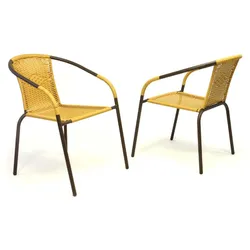 VCM 2er Set Bistrostuhl Stapelstuhl Balkonstuhl Gartenstuhl   beige hellbraun    Poly-Rattan   Maße H. 73x B. 53x T. 60 cm