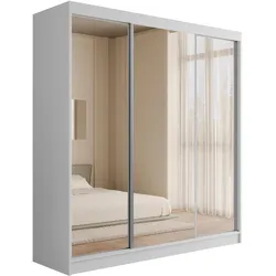 KLEIDERSCHRANK mit Spiegel V2-URBANO 215x200 cm Weiß