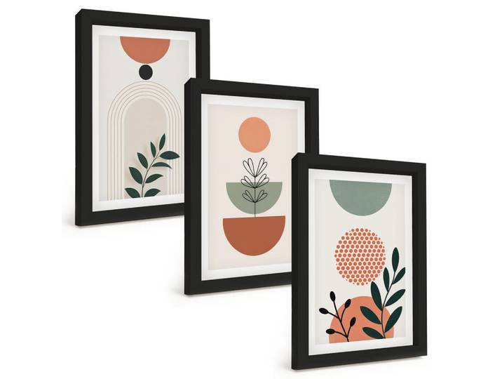 Tulup Bilder SET 3er Set - 20x30 cm Schwarzer Rahmen - Moderne Pflanzenmotive, Kunststoff, Rechteckig, 20x30 cm, Fotografie, Bilder & Rahmen, Bilder