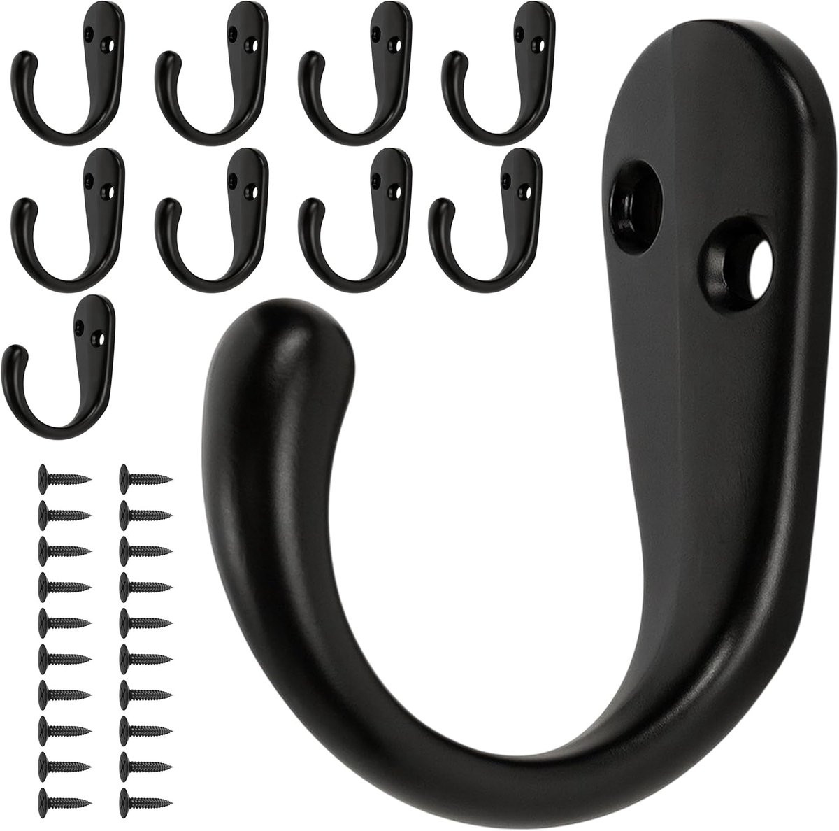 Set van 10 robuuste retro wandhaakjes in zwart voor het ophangen van kleding en accessoires