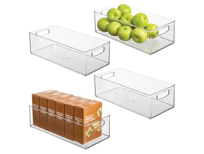 InterDesign iDesign stapelbarer Speisekammer-Mülleimer aus Kunststoff – Organizer mit Griffen für Schränke oder Kühlschrank – 4er-Set – transparent