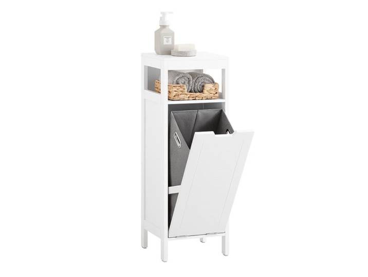 Meuble Bas de Salle de Bain BZR122-W SoBuy - avec Corbeille à Linge - Blanc - 30x30x90cm