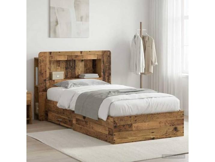 RJPLMFV Bettgestell mit Aufbewahrung, Holz, Antik-Optik, 80 x 200 cm Struktur aus Holz, integrierte Schubladen und Regale, modernes Design, einfache Montage