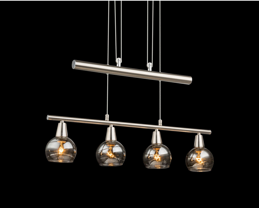 Latitude Run 4 - Light Kitchen Island Pendant Nickel matt/Clear smoke 60cm W X 10cm D