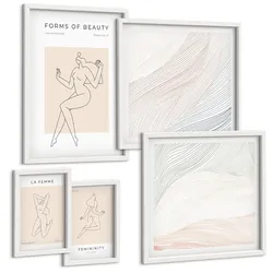 BILDER SET 5er Set - 50x50 cm & 20x30 cm & 40x60 cm Weißer Rahmen - Weibliche Silhouetten auf Plakaten