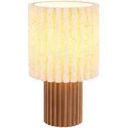 LED Tischleuchte Tischlampe Leinen naturfarben Schlafzimmerlampe Holz H 30 cm