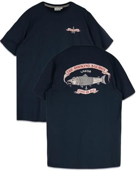 Lakor Mens The Smoking Salmon Back T-Shirt, Blueberry XXL