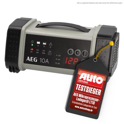 Batterie-Ladegerät AEG "LT 10A", rot (grau, schwarz), B:15,6cm H:12,5cm T:27,5cm, Kunststoff, Ladegeräte, Mikroprozessor