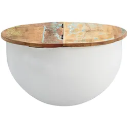 Industrie Stil Couchtisch `Serchio`: Klappbare Tischplatte, Aufbewahrung, recyceltes Massivholz, Metallkörper. Weiß, 60x60x34 cm | Kadima Design