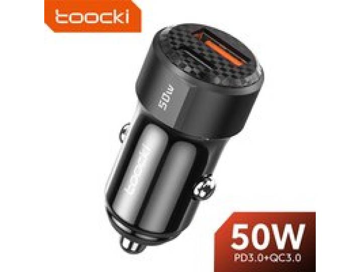 Toocki 50W USB C Autolader Type C PD20W QC3.0 Autotelefoonoplader Snel opladen voor iPhone Samsung Xiaomi Huawei