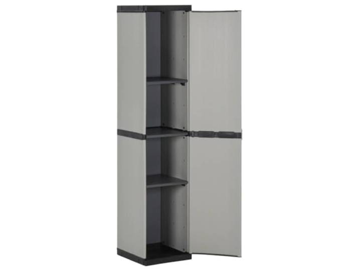 KTHLBRH Gartenschrank mit 3 Einlegeböden, Grau und Schwarz, 34 x 40 x 168 PVC und PP, robust und leicht zu reinigen, für Terrasse und Balkon, 1 Tür