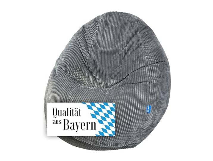 Bruni Classico Cord L in Grau - XXL-Sitzsack für drinnen mit Füllung, Indoor-Sitzsack aus Deutschland