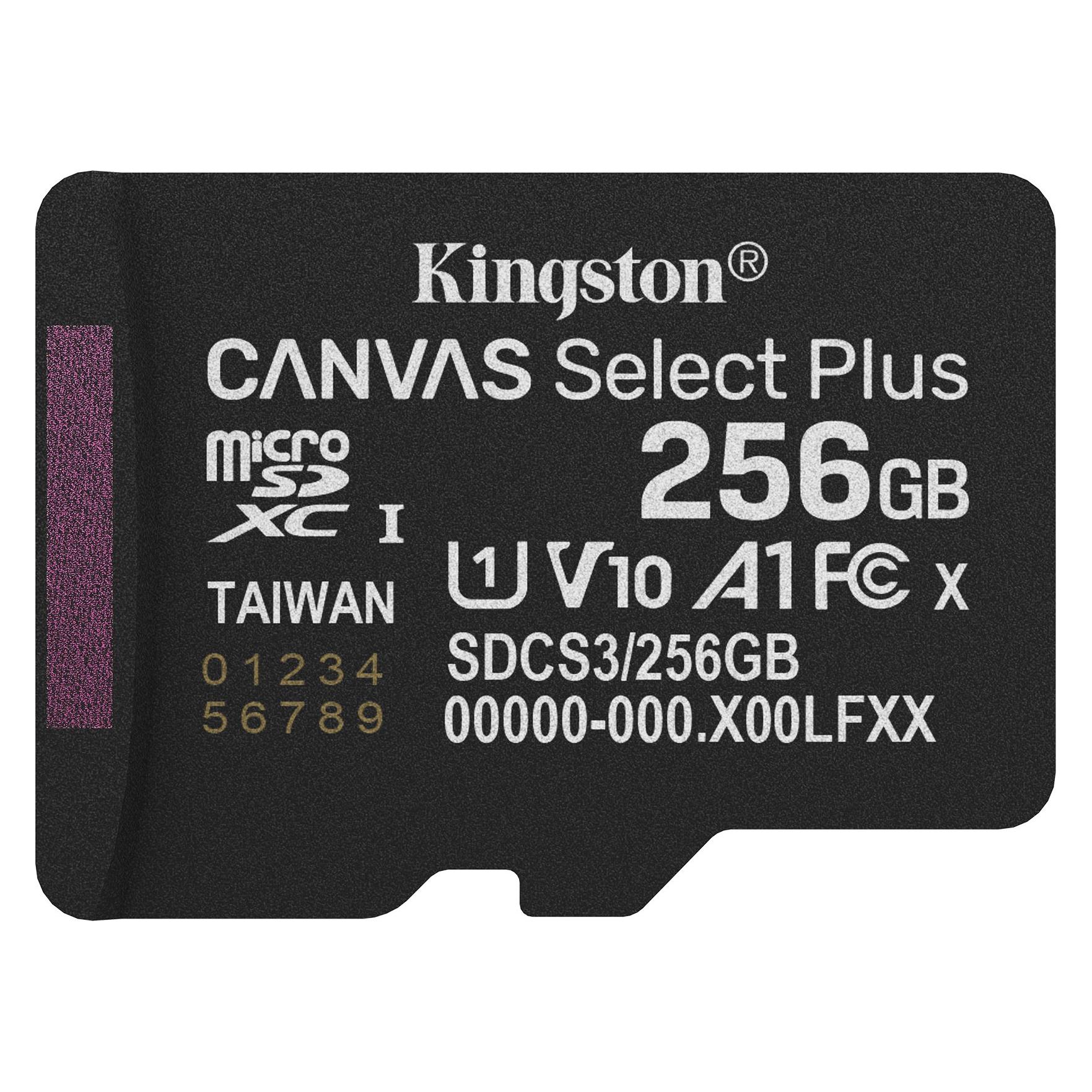 Kingston Karta Canvas Select Plus MicroSDXC 256 GB UHS-I/U1 A1 V10 (SDCS3/256GBSP) (256 GB, microSDXC, U1, UHS-I) (SDCS3/256GBSP)